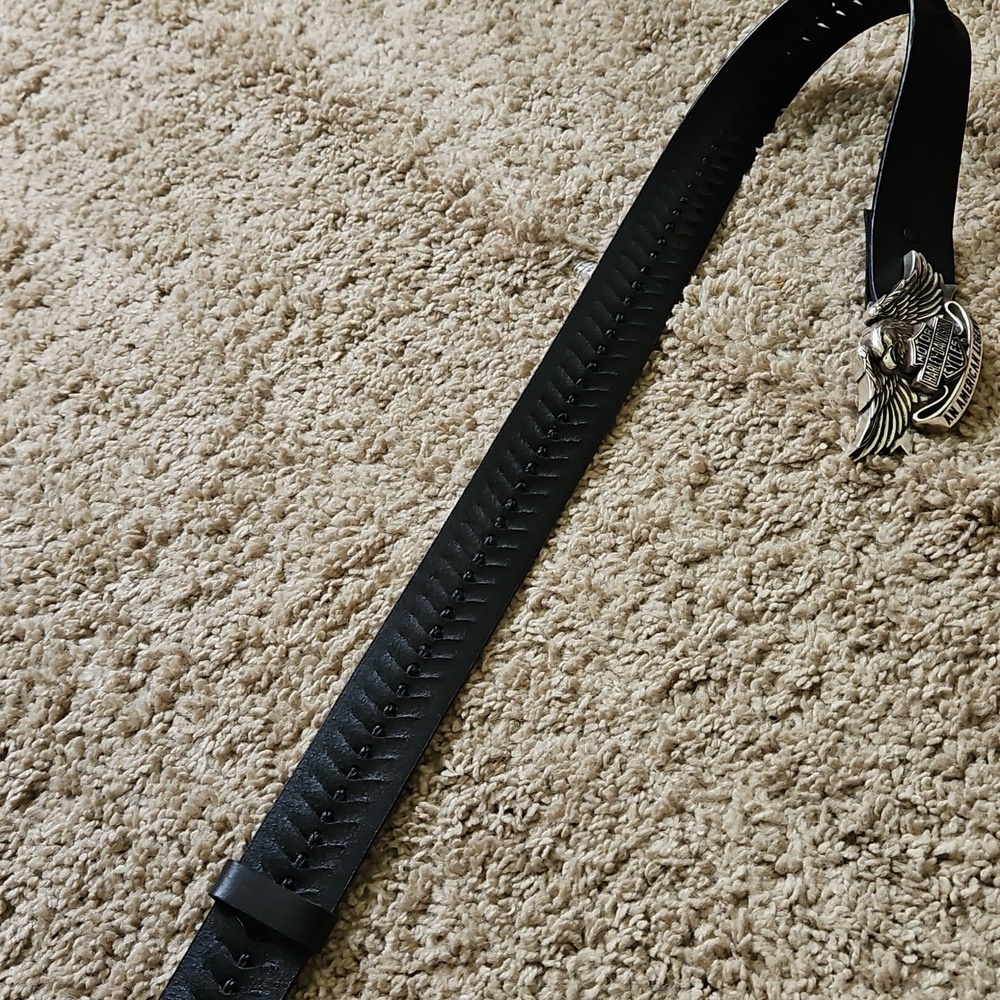 Harley Davidson Men's Black Leather Belt with Silver Buckle, Size 34 - Picture 7 of 7